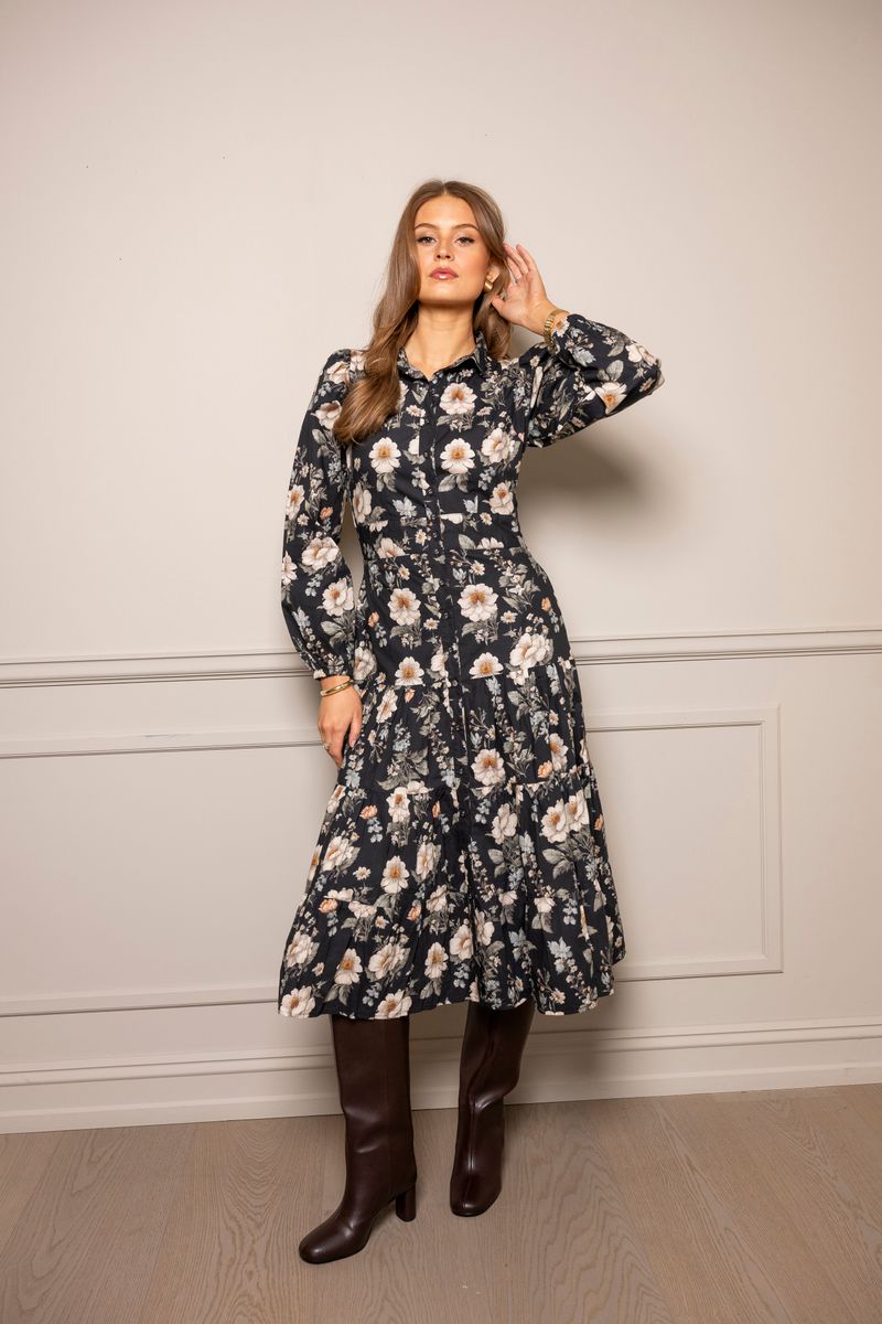 MISSMAYA Vicky Midi Dress Antique Black Poplin 