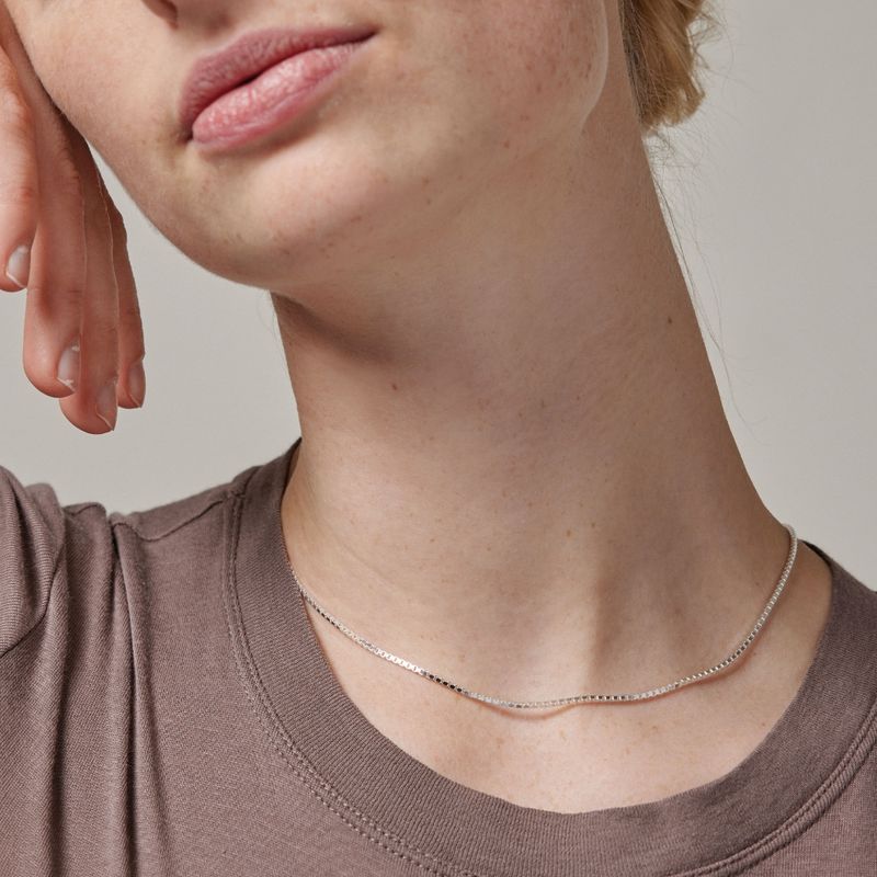 Enamel Necklace Box Chain Silver