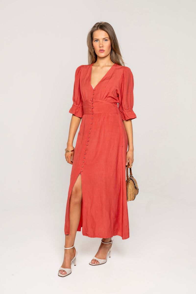 FORHÅNDSBESTILLING MISSMAYA Andrea Dress Candid Apple Linen