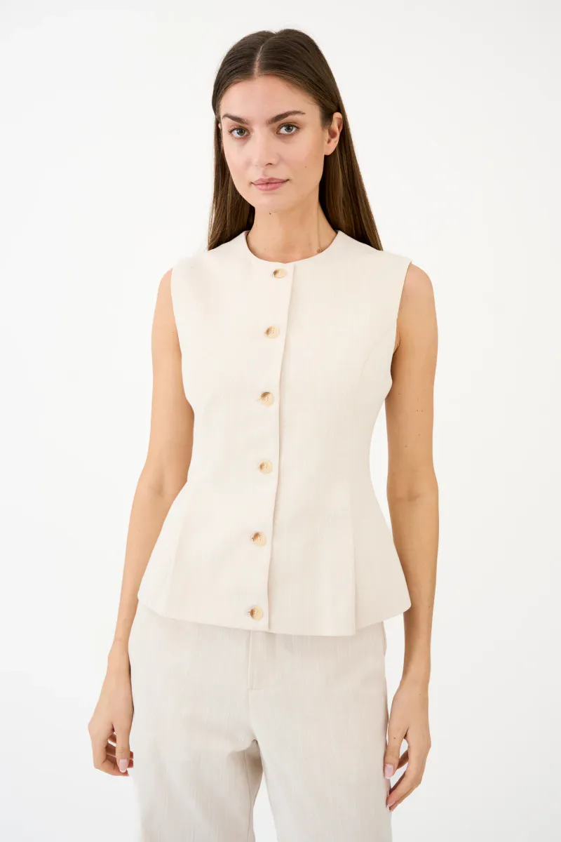 Pieszak Aika Peplum Top Solaris Sand Melange