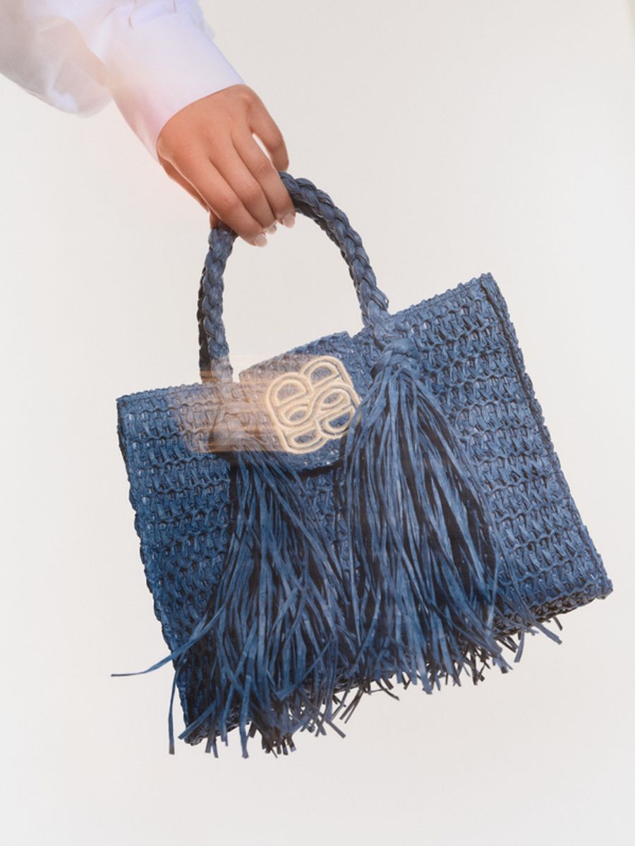 Ella and il Sigrid Straw Bag Blue