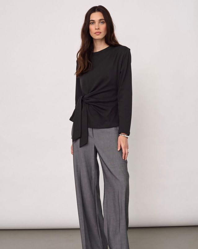 Cocouture Oriane Pleat Tie Longsleeve Tee Black